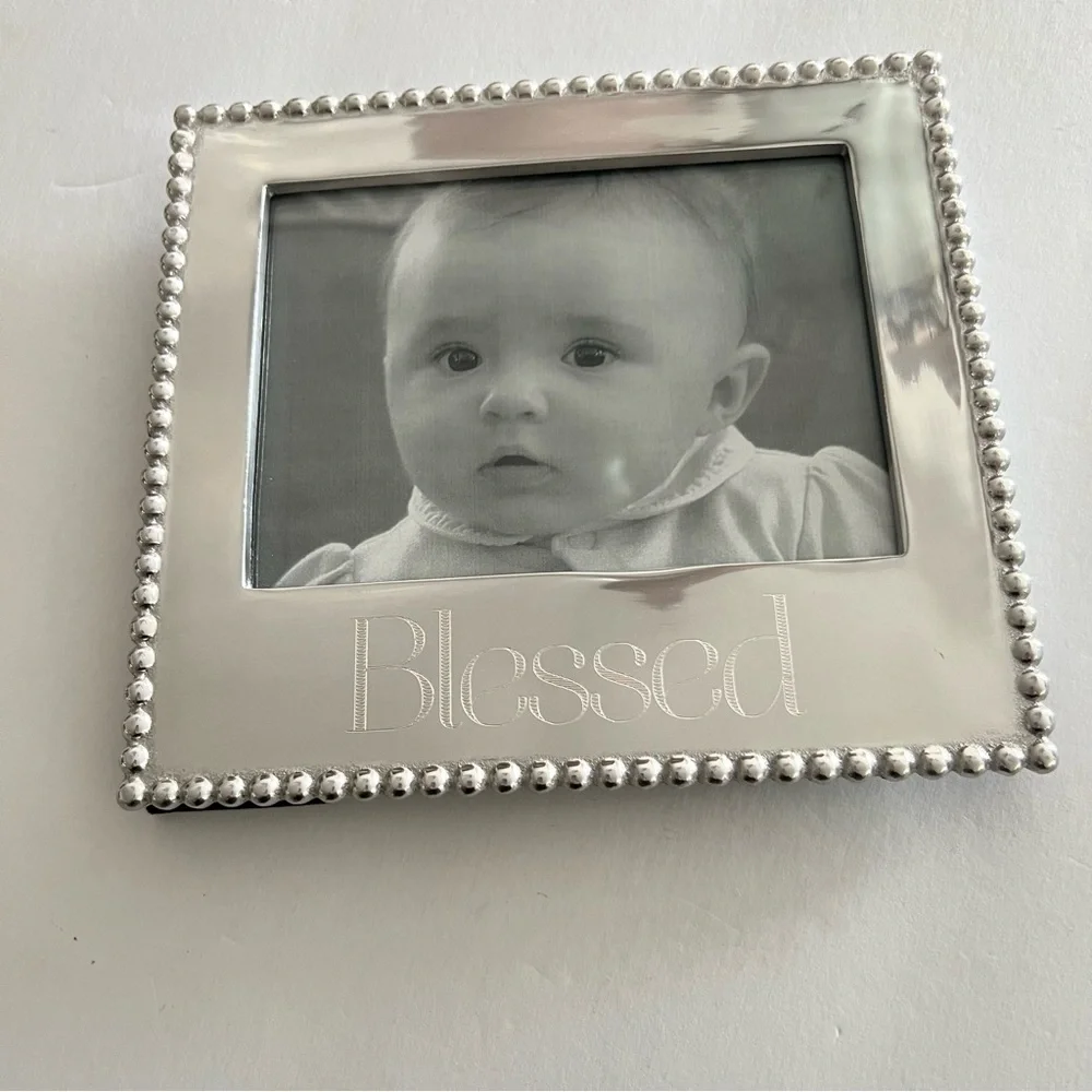 MARIPOSA SILVER BEADED PICTURE FRAME ‘BLESSED’ NWOT 8.75” x 7.75”